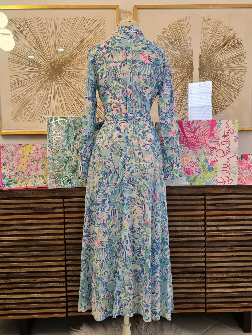 🌴 Lilly Pulitzer Kalina Midi Belted Shirtdress In Blue Ibiza Cabana Cocktail - Picture 4 of 9